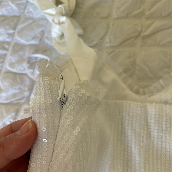 Lulus glowing white sequin bustier tie strap mini dress - Picture 10 of 13